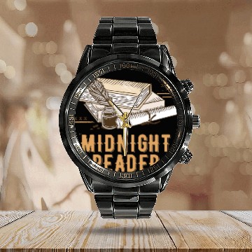 Discover Midnight Reader Bookworm Reading Coachs Book Lover 2 Calendar Steel Band Watch