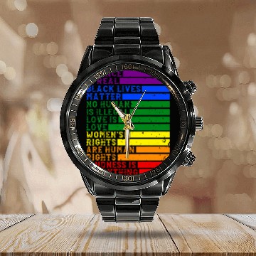 Discover vintages Retro Science Is Real Black Lives Matter Pride LGBT Baseball Tees Calendar Steel Band Watch