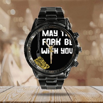 Discover May The Fork Be With You Kitchen Cooking Chef Puns Spaghetti Calendar Steel Band Watch