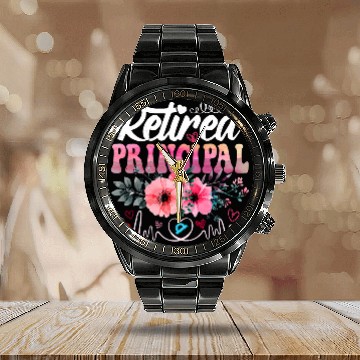 Discover Retired School Principal Teacher Retirement Appreciation Calendar Steel Band Watch