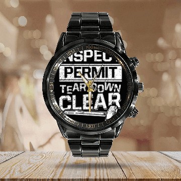 Discover Inspect Permit Tear Down Clear Demolition Day Calendar Steel Band Watch