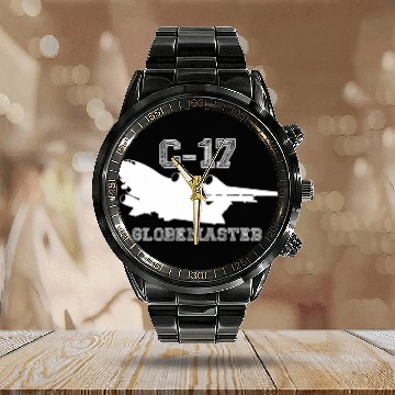 Discover C17 Globemaster Air Pilot Military Transport Calendar Steel Band Watch