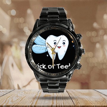 Discover Tooth Fairy Halloween Trick or Teeth 21 Zip Calendar Steel Band Watch