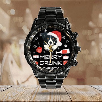 Discover Merry drunk Border Collie Calendar Steel Band Watch