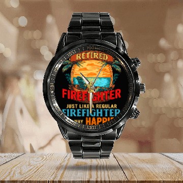 Discover vintages Beach Retired Firefighter Definition Only Happier Calendar Steel Band Watch