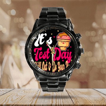 Discover Test Day Ice Cream Chill Funny Testing Exam Teacher Student Baseball Tees Calendar Steel Band Watch