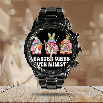 Discover Youth Minister Gnomes Easter Vibes Calendar Steel Band Watch