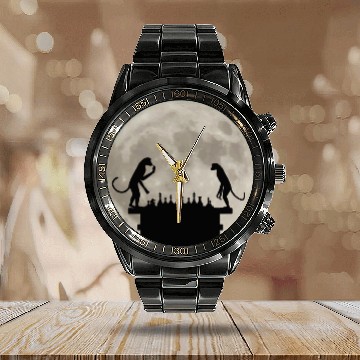 Discover Monkey and Chess Calendar Steel Band Watch