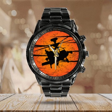 Discover Apache Helicopter Pilot vintages Desert Sunrise Helicopter Calendar Steel Band Watch
