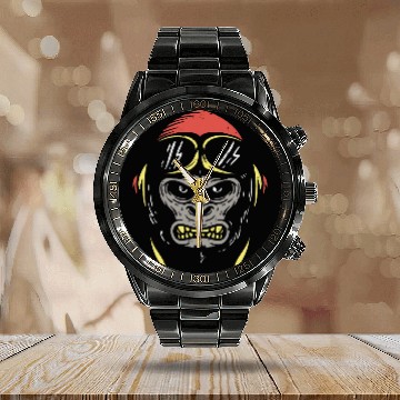 Discover Angry Monkey Pilot Furious Gorilla Calendar Steel Band Watch