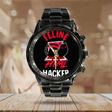 Discover Developer Programmer Coder Computer Cat Lover Pet Owner 1 Calendar Steel Band Watch