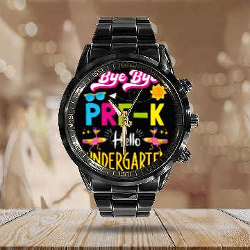 Discover Bye Bye Prek Hello Kindergarten Flamingo Back to School Baseball Tees Calendar Steel Band Watch