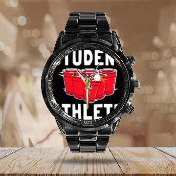 Discover Beer Pong Student Athlete Drinking Beer Calendar Steel Band Watch