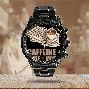 Discover caffeines Coder Software Developer Engineer Coffee Programmer 21 Calendar Steel Band Watch