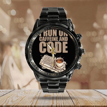 Discover caffeines Coder Software Developer Engineer Coffee Programmer 27 Calendar Steel Band Watch