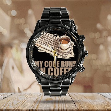 Discover caffeines Coder Software Developer Engineer Coffee Programmer 42 Calendar Steel Band Watch