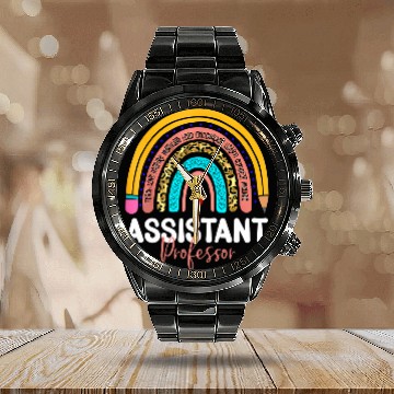 Discover Assistant Professor Leopard Rainbow Back To School 1 Calendar Steel Band Watch