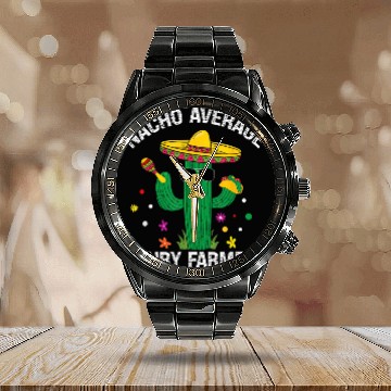 Discover Nacho Average Dairy Farmer Cactus Taco Zip Calendar Steel Band Watch