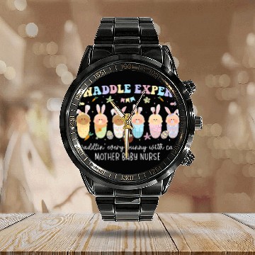 Discover Swaddle Expert Easter Bunny Mother Baby nurses Easter Day Calendar Steel Band Watch
