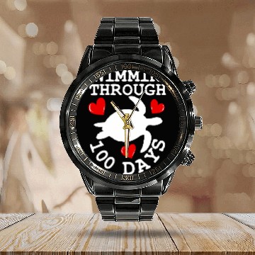 Discover Swimming Turtle 100th Day of School Student Calendar Steel Band Watch