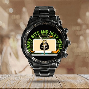 Discover Binary Bats and Hexy Spells Spooky Programmer Halloween 1 Zip Calendar Steel Band Watch
