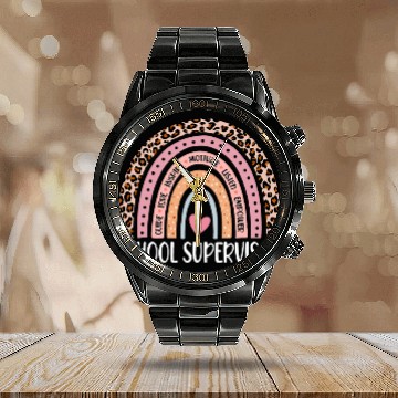 Discover Funny School Supervisor Rainbow Leopard Print Calendar Steel Band Watch