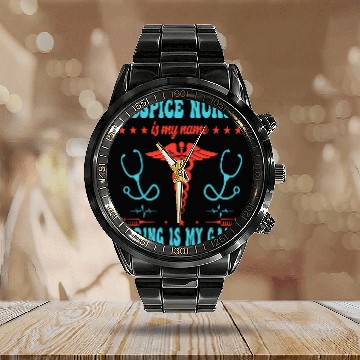 Discover Hospice nurses is my name caring is my game 1 Baseball Tees Calendar Steel Band Watch