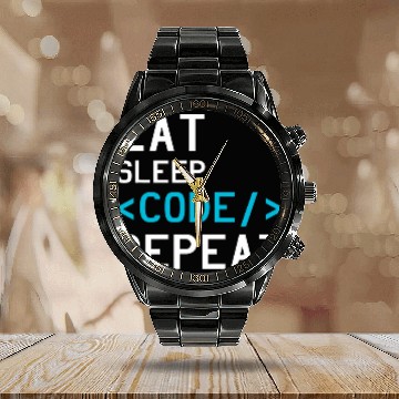 Discover Binary Coding Eat Sleep Code Repeat Computer Programmer Calendar Steel Band Watch