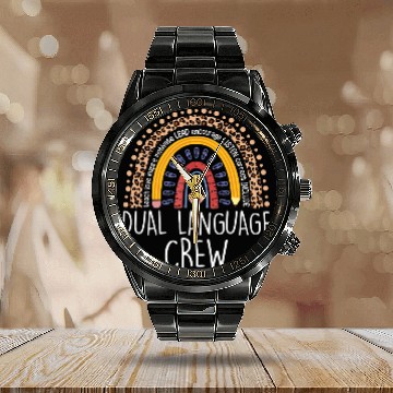 Discover Dual Language Crew Rainbow Leopard Teacher Back To School Baseball Tees Calendar Steel Band Watch