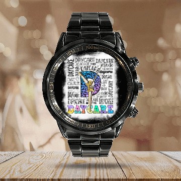 Discover Daycare Teacher Typography Daycare Provider Back To School Baseball Tees Calendar Steel Band Watch