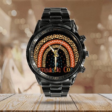 Discover Womens Gymnastic Coachs Leopard Rainbow Gymnastic Coach Baseball Tees Calendar Steel Band Watch