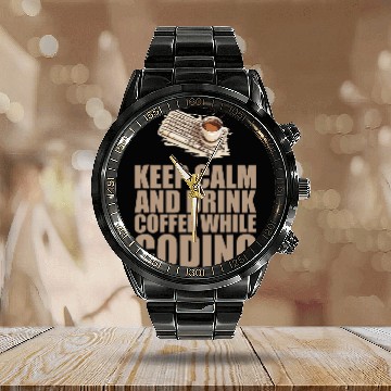 Discover caffeines Coder Software Developer Engineer Coffee Programmer 31 Calendar Steel Band Watch