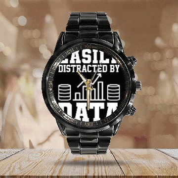 Discover Asily Distracted By Data Analysis Geek Scientist Analyst Calendar Steel Band Watch