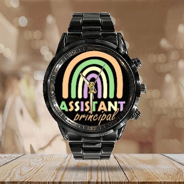 Discover Assistant Principal Rainbow Funny Job Title School Worker 1 Calendar Steel Band Watch