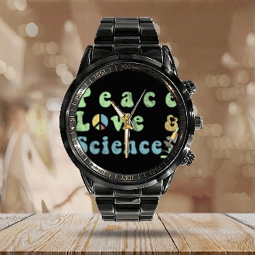 Discover Peace Love Science Microscope Design Science Teacher Calendar Steel Band Watch