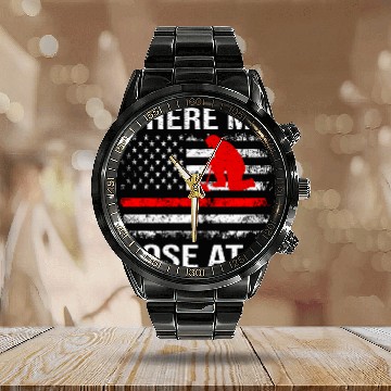 Discover Where My Hose At American Flag Firefighter Thin Red Line Baseball Tees Calendar Steel Band Watch