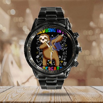 Discover Funny Sloth Into Kindergarten Student Back To School Calendar Steel Band Watch