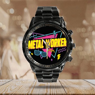 Discover 80s Metal Worker Calendar Steel Band Watch