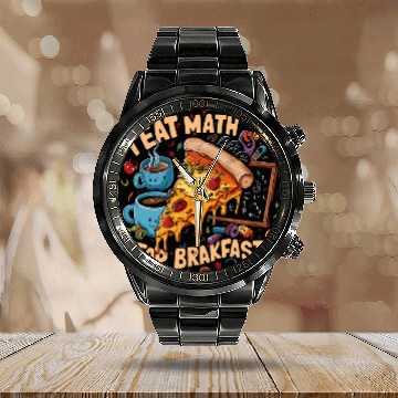 Discover Eat Math For Breakfast Nerd Geek Student Math Teacher Calendar Steel Band Watch
