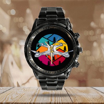 Discover Retro Quadcopter Art For Quadrotor Drone Pilot Calendar Steel Band Watch