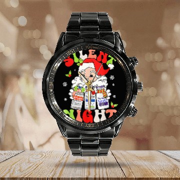 Discover Retro Silent Night ICU nurses Christmas Intensive Care Unit Zip Calendar Steel Band Watch