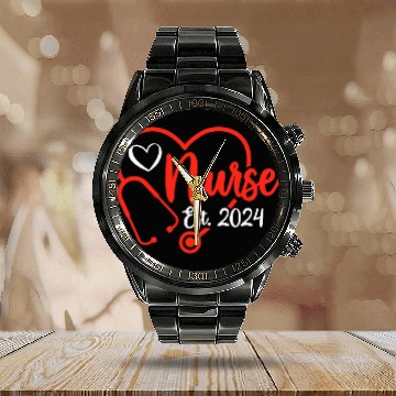 Discover Registered nurses 2024 RN nurses Est2024 Nursing Student Calendar Steel Band Watch