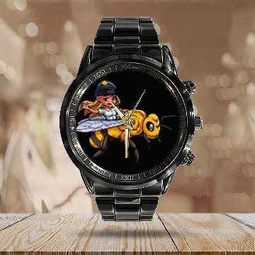 Discover Honey Bee Pilot Riding Aviation Flight Crew Fantasy Calendar Steel Band Watch