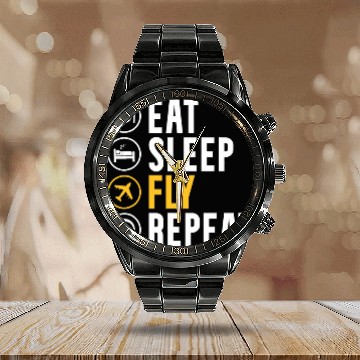 Discover Eat Sleep Fly Repeat Flight Attendant Stewardess Calendar Steel Band Watch