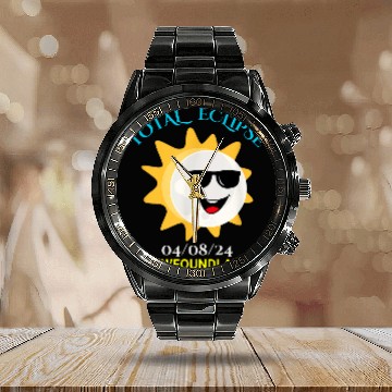 Discover Newfoundland Funny Sun Moon Total Solar Eclipse 040824 Calendar Steel Band Watch