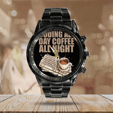 Discover caffeines Coder Software Developer Engineer Coffee Programmer 3 Calendar Steel Band Watch