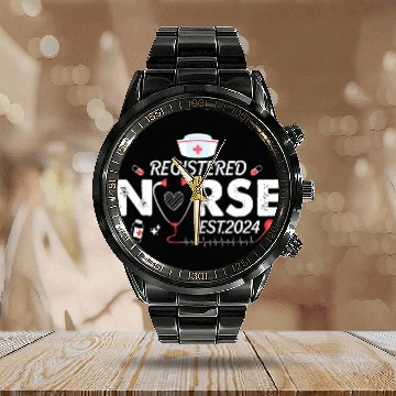 Discover Registered nurses Est 2024 Nursing Student Rn Graduation 1 Calendar Steel Band Watch