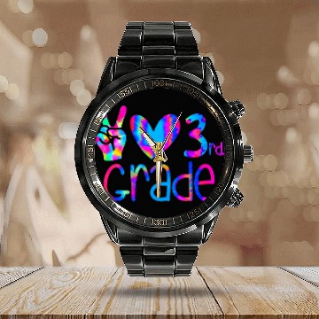 Discover Peace love third 3rd grade teacher student school class Baseball Tees Calendar Steel Band Watch