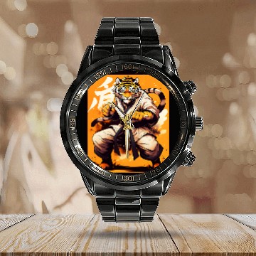 Discover Karate King Graphic With a Tiger Karate Warrior Design Calendar Steel Band Watch