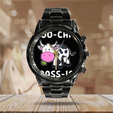 Discover Moochas Grassias Dairy Farmer Calendar Steel Band Watch
